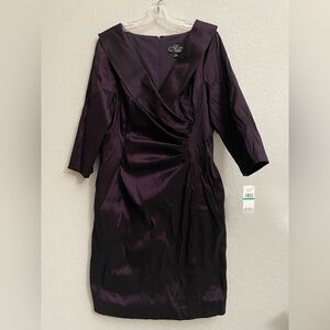 Alex Evenings Short Taffeta Portrait Collar Dress in Plum - Womens Size 16